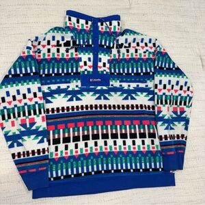 Columbia Men's Blue Aztec Multicolor Quarter Button Sweater Size Large